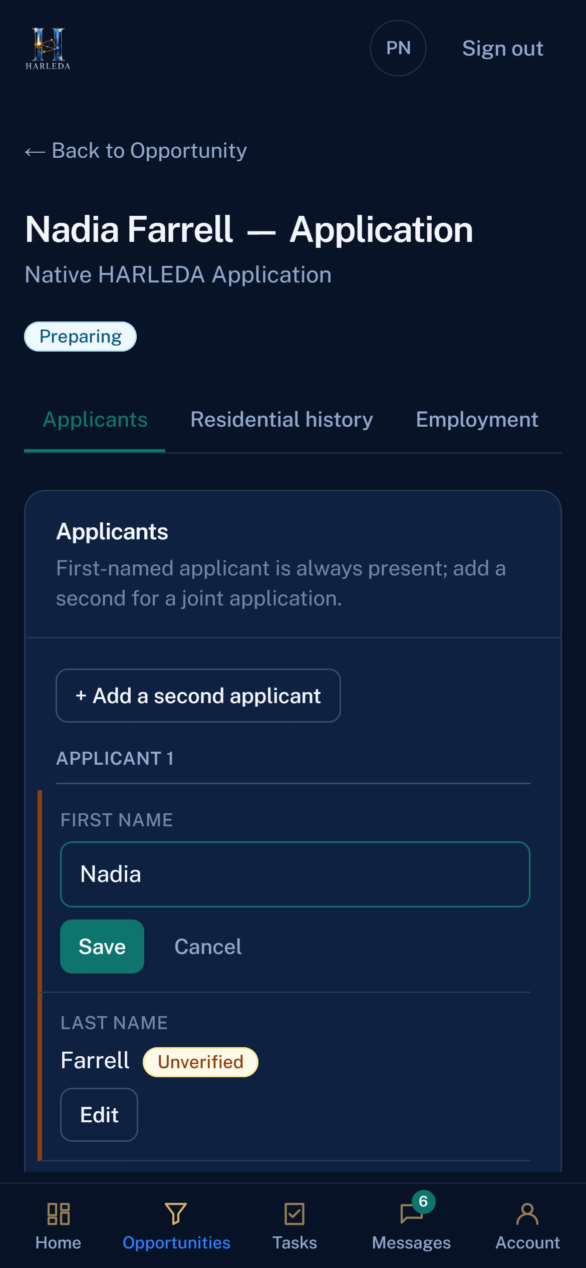 HARLEDA application demonstration on a mobile screen